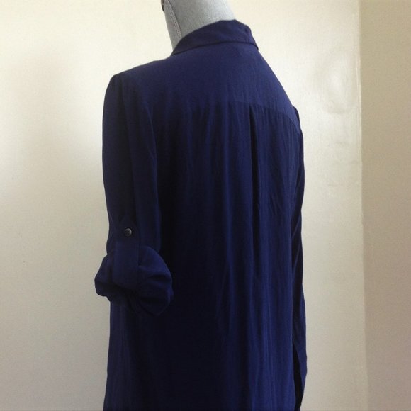 Madewell Alexa Chung Silk Boy Shirt Blouse Navy M - Picture 6 of 8